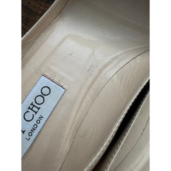 Jimmy Choo Romy Patent Leather Pointed Toe Kitten Heel Pumps in Nude - Picture 10 of 14